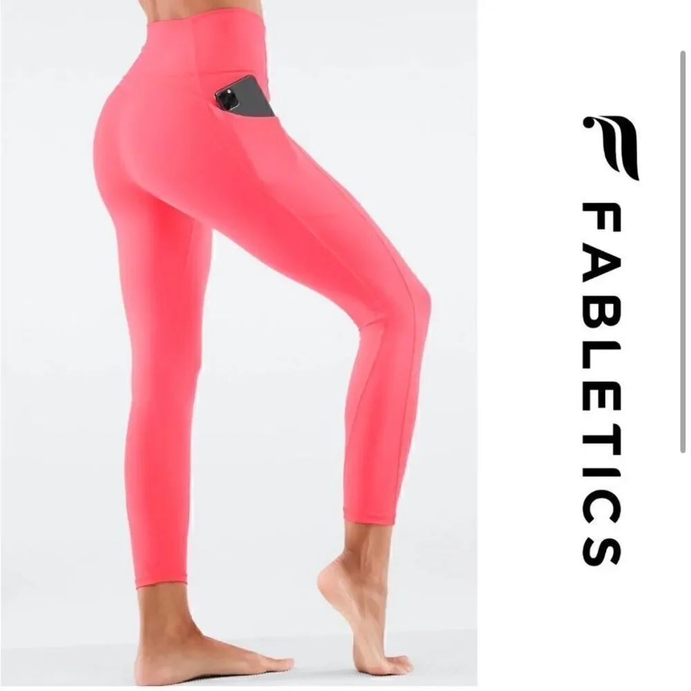 Fabletics Oasis High Waisted 7/8 Pocket Legging Coral Pink